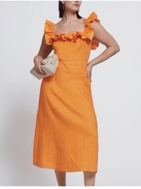 & Other Stories Orange Ruffle-Trim Midi Dress